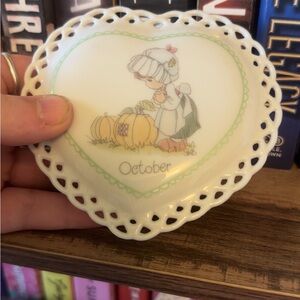 Precious Moments Heart-Shaped October Trinket Dish - White, Green, Yellow, Pink